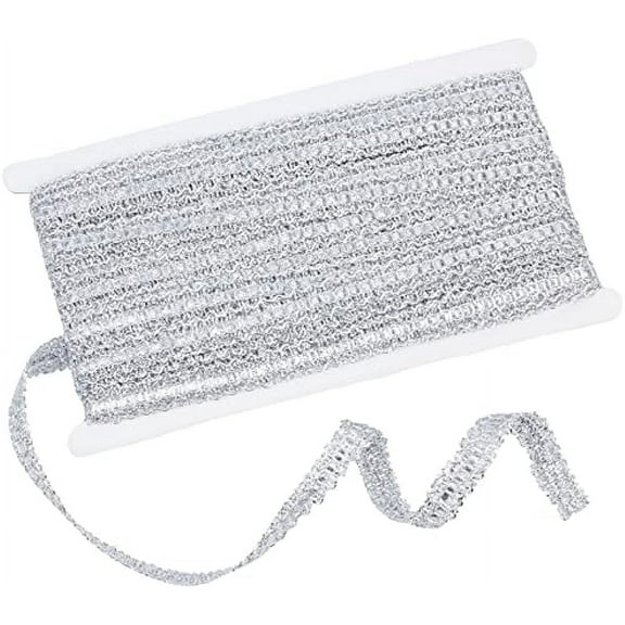 15Yds Silver Scroll Gimp Braid Trim Lace Trim Ribbon Metallic Edge Trim Polyester Fabric Sewing Ribbon Woven Trimmings Decorative for Curtain Slipcover DIY Crafts Jewelry Making Handcraft