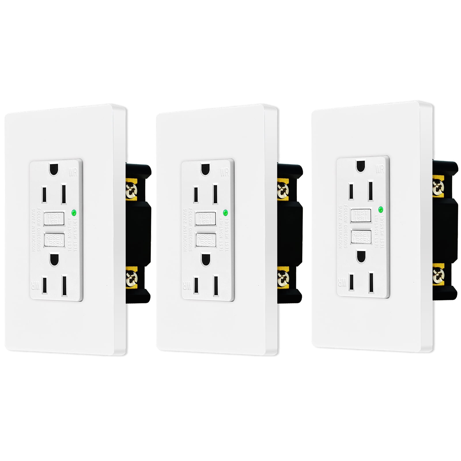 15amp GFCI Outlets, Non-Tamper-Resistant GFI Duplex Receptacles with LED Indicator, Ground Fault Circuit Interrupter with Wall Plate, ETL Listed, White, 3 Pack