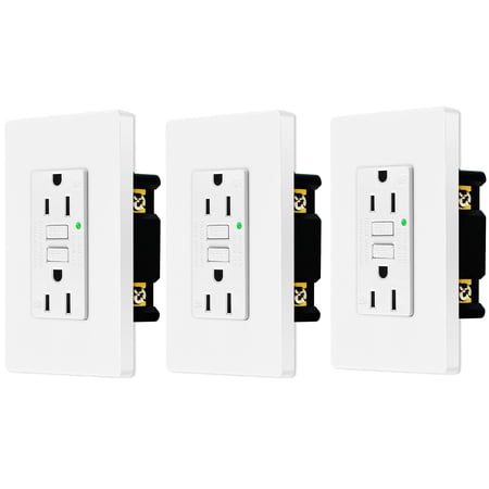 15amp GFCI Outlets, Non-Tamper-Resistant GFI Duplex Receptacles with LED Indicator, Ground Fault Circuit Interrupter with Wall Plate, ETL Listed, White, 3 Pack