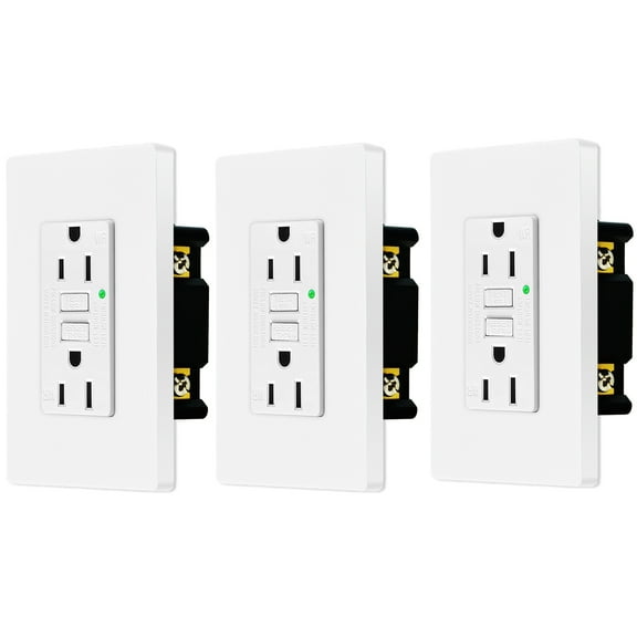 15amp GFCI Outlets, Non-Tamper-Resistant GFI Duplex Receptacles with LED Indicator, Ground Fault Circuit Interrupter with Wall Plate, ETL Listed, White, 3 Pack