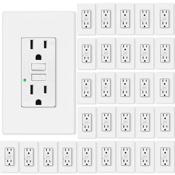 15amp GFCI Outlets, Non-Tamper-Resistant GFI Duplex Receptacles with LED Indicator, Ground Fault Circuit Interrupter with Wall Plate, ETL Listed, White, 30 Pack