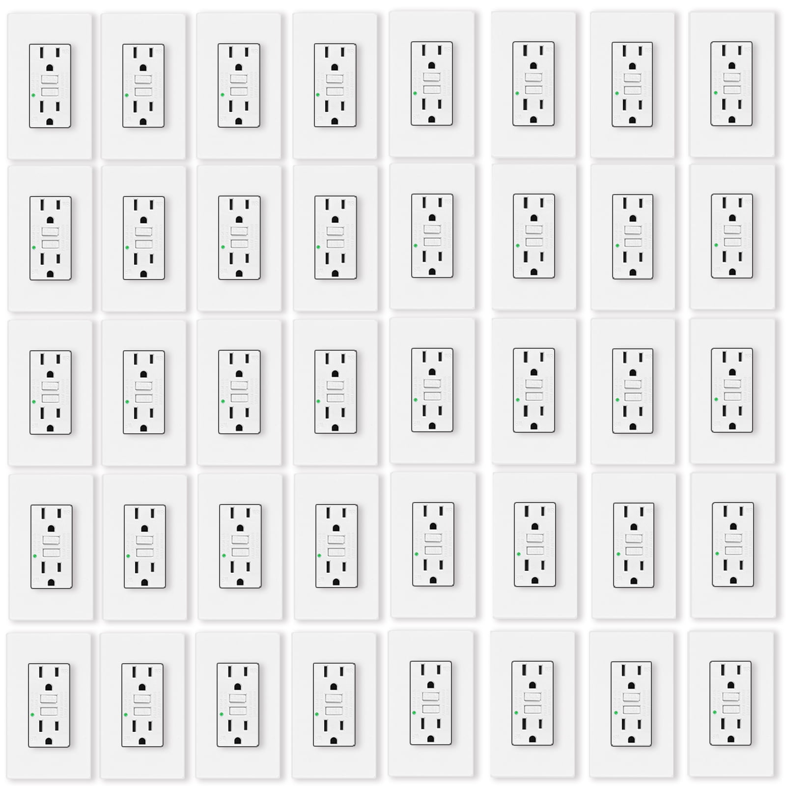 15amp GFCI Outlets, Non-Tamper-Resistant GFI Duplex Receptacles with LED Indicator, Ground Fault Circuit Interrupter with Wall Plate, ETL Listed, White, 40 Pack
