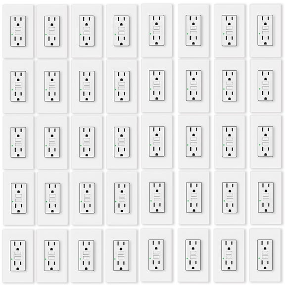 15amp GFCI Outlets, Non-Tamper-Resistant GFI Duplex Receptacles with LED Indicator, Ground Fault Circuit Interrupter with Wall Plate, ETL Listed, White, 40 Pack