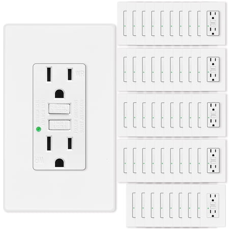 15amp GFCI Outlets, Non-Tamper-Resistant GFI Duplex Receptacles with LED Indicator, Ground Fault Circuit Interrupter with Wall Plate, ETL Listed, White, 50 Pack