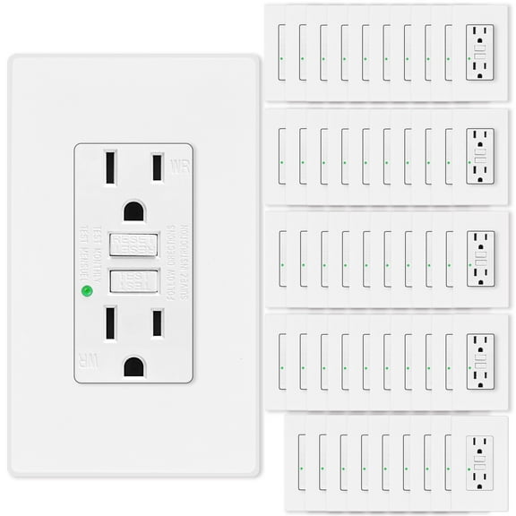 15amp GFCI Outlets, Non-Tamper-Resistant GFI Duplex Receptacles with LED Indicator, Ground Fault Circuit Interrupter with Wall Plate, ETL Listed, White, 50 Pack