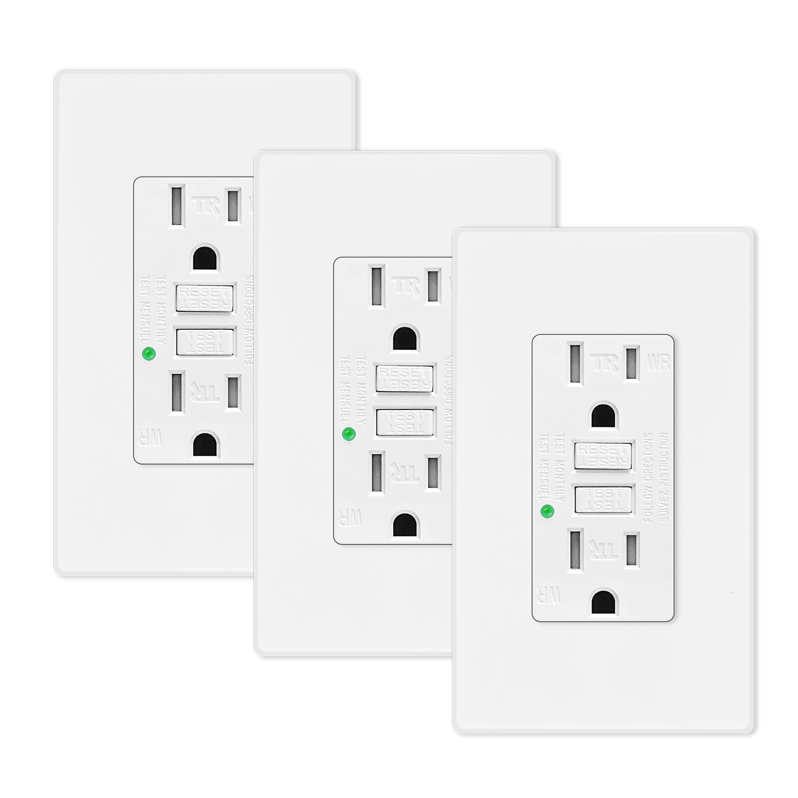 15amp Weather Resistant GFCI Outlet, Tamper Resistant GFI Receptacle with LED Indicator, Decor Wall Plate and Screws Included, ETL Certified, White 3 Pack