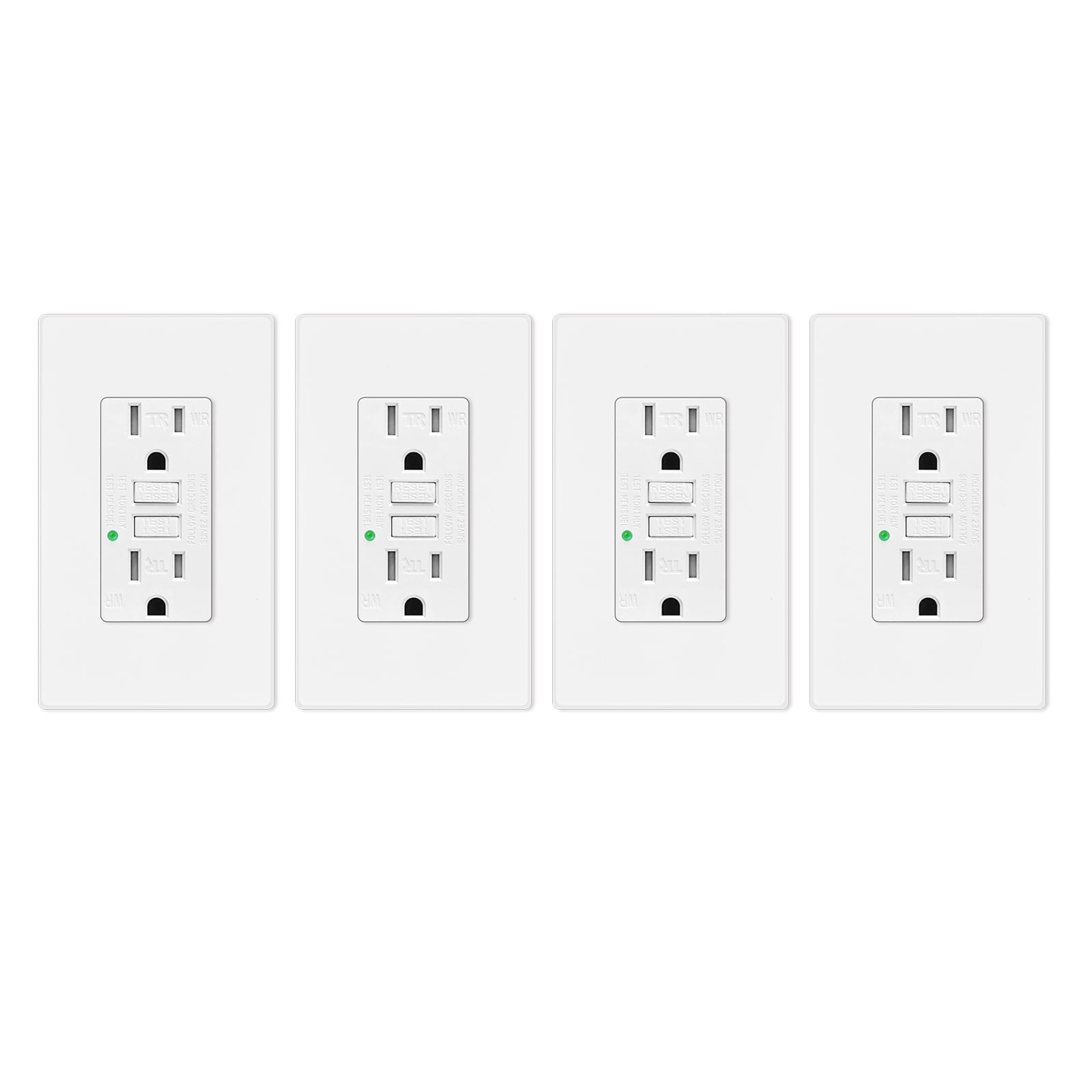 15amp Weather Resistant GFCI Outlet, Tamper Resistant GFI Receptacle with LED Indicator, Decor Wall Plate and Screws Included, ETL Certified, White 4 Pack