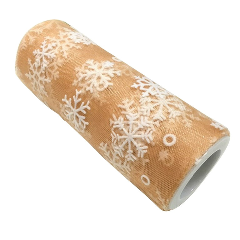 15cm 10Yards Christmas Snowflake Tulle Roll Glittering Organza Gauze  Snowflake Ribbon for Christmas Decoration Gift Wrapping Party Decoration  (Champagne Golden) 