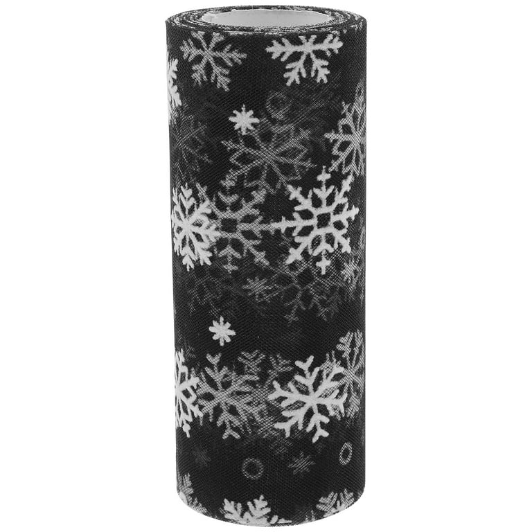 15cm 10Yards Christmas Snowflake Tulle Roll Glittering Organza Gauze Snowflake Ribbon for Christmas Decoration Gift Wrapping Party Decoration (Black)