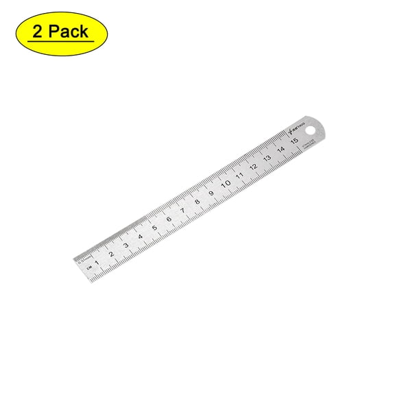 15cm 6 Inch Metric Stainless Steel Straight Ruler with Hanging Hole 2 Pack