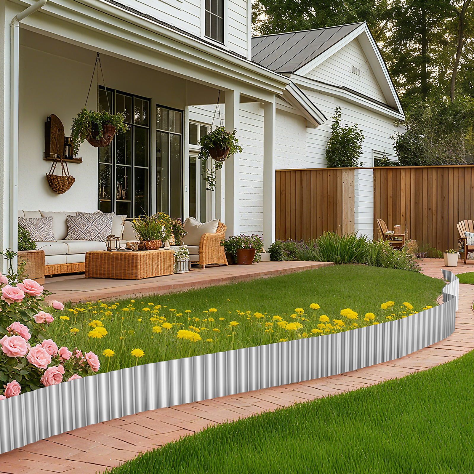 15cm (6in) x 6m (20ft) Galvanized Steel Garden Edging – Flexible Corrugated Border for Flower Beds, Lawns & Landscaping