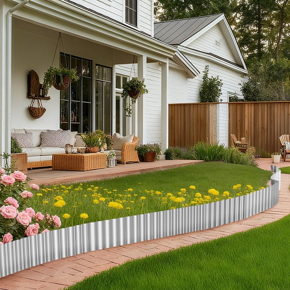15cm (6in) x 6m (20ft) Galvanized Steel Garden Edging  Flexible Corrugated Border for Flower Beds, Lawns & Landscaping