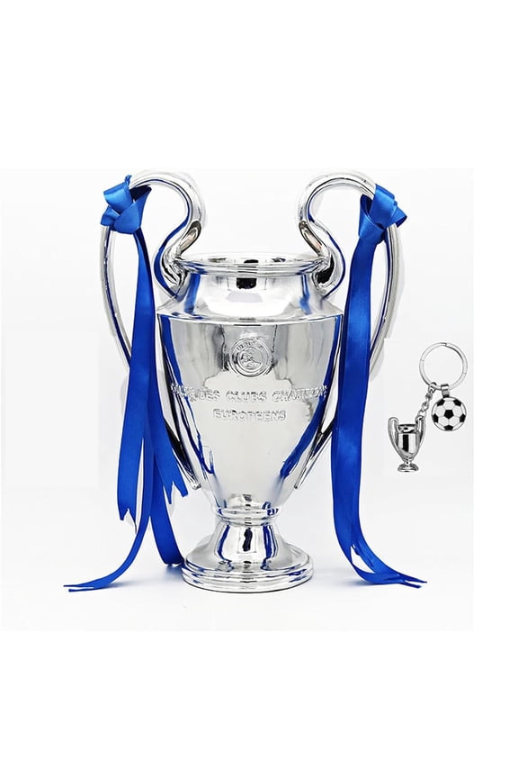 15cm/6inch 2024 European PSG Champions Soccer Trophy Awards Cup Football Cup Fans Souvenir with Keychain Engraving Champion Team Name,Silver,European League Champion
