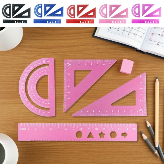 15cm Aluminum Alloy Ruler Set Four-Piece Student Drawing Kit Multifunction Straight, Triangular, and Protractor Rulers Durable Metal Scale Classroom or Office Stationery Precise Measurement Tool