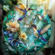 15cm Hummingbird Suncatcher Stained Glass Hanging Ornament Colorful Window Decor for Garden Patio Courtyard Nature Themed Home Decor Gift for Bird Lovers Sunlight Rainbow Maker Decorative Pendant