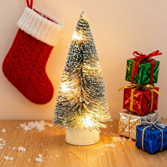 15cm LED Illuminated Mini Christmas Tree - Silver Snow-Covered Desktop Decor for Home, Office - Battery Operated Holiday Accents