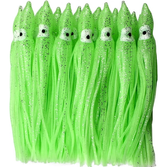15cm Octopus Fishing Lures Squid Skirt Bait Glow in Dark Luminous Soft Trolling Fishing Lure Saltwater 6in Luminous Green 1 (10pcs)