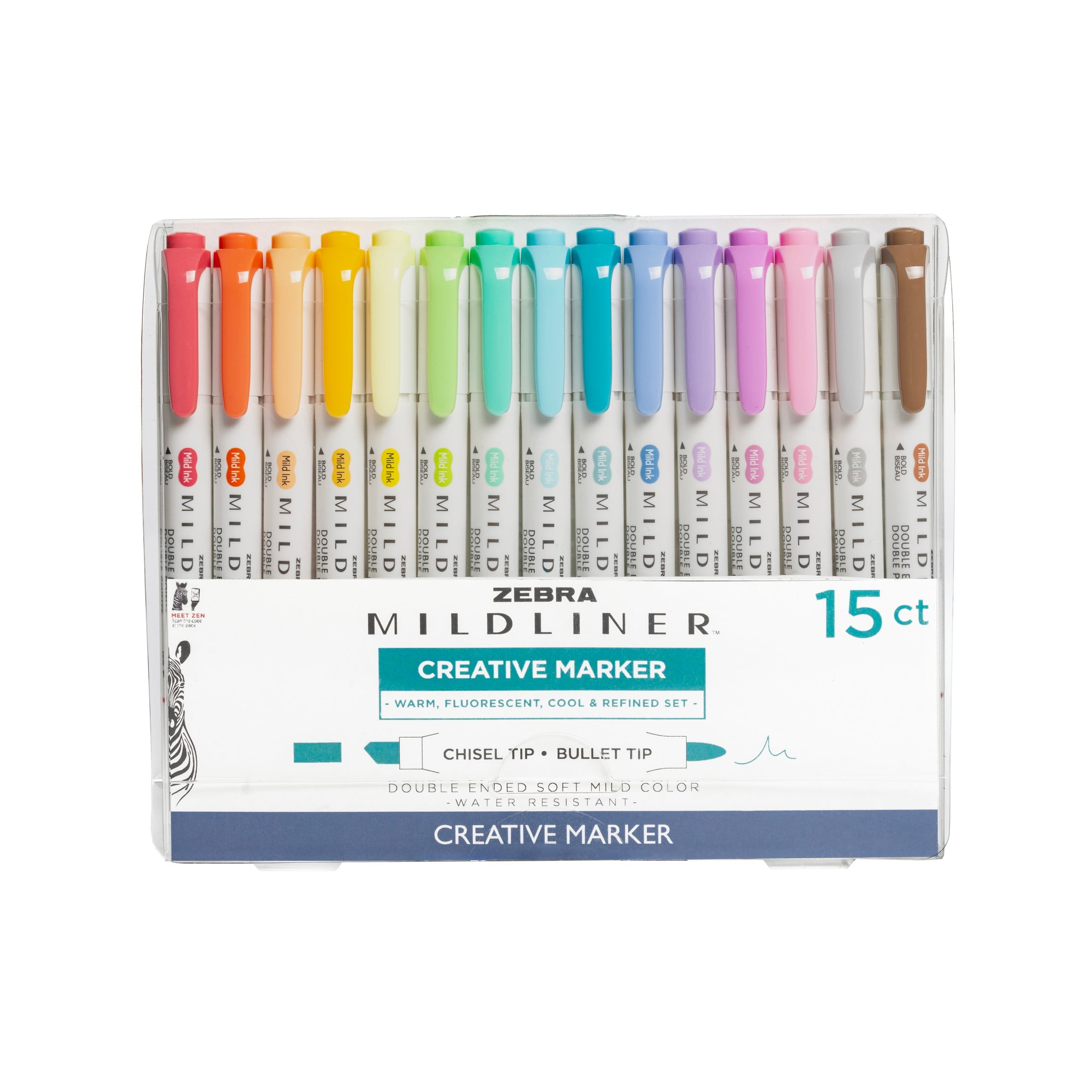 15ct Mildliner Dual-tip Creative Marker Assorted Colors: Mildliner Highlighters, Fine & Bold Tips, Multicolored Ink