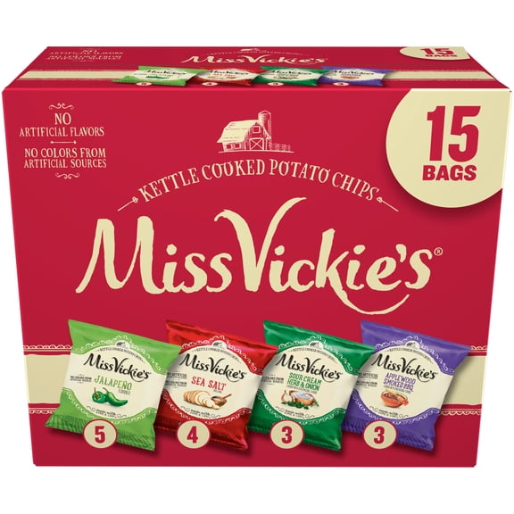 Miss Vickie's Kettle Cooked Potato Chips, 4 Flavor Variety Pack, 1 oz, 15 Count
