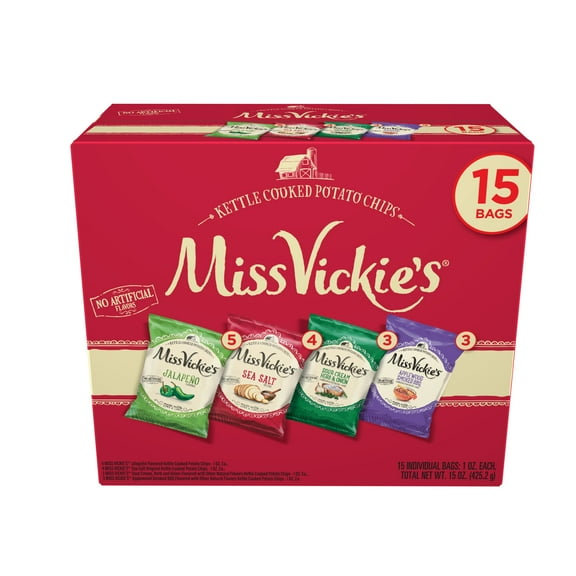 Miss Vickie's Kettle Cooked Potato Chips, 4 Flavor Variety Pack, 1 oz, 15 Count