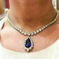 thumbnail image 1 of 15ct Pear Lab-Created Blue Sapphire Charm Tennis Necklace 14k White Gold Plated, 1 of 1