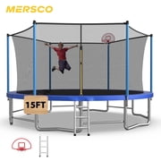 Mersco 15ft Trampoline for Kids Adults,Outdoor Upright-Poled Trampoline with Enclosure,Basketball Hoop and Ladder,Jumping Trampoline PLAY for Boys and Girls Birthday Gift ,Blue