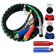 15ft 3 in 1 ABS & Power Air Line Hose Kit Airline Air Hose Wrap 7 Way Electrical Cable Air Lines with Aluminum Extension Handles and Emergency Glad Hands for Semi Truck Trailer Tractor