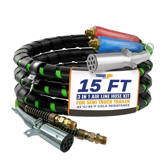 15ft 3 in 1 ABS & Air Line Hose Wrap 7 Way Electrical Cable Semi Truck Trailer