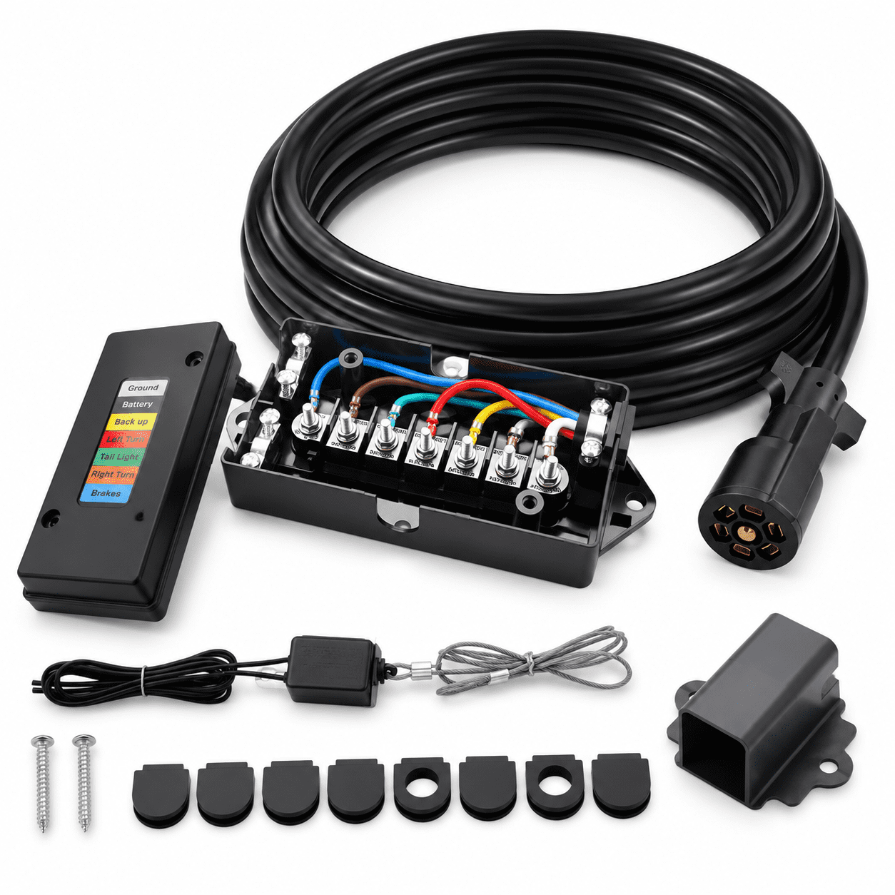 Toy Box Kit 15ft 7 Way Trailer Wiring Harness Kit & Junction Box Cord - Walmart.com