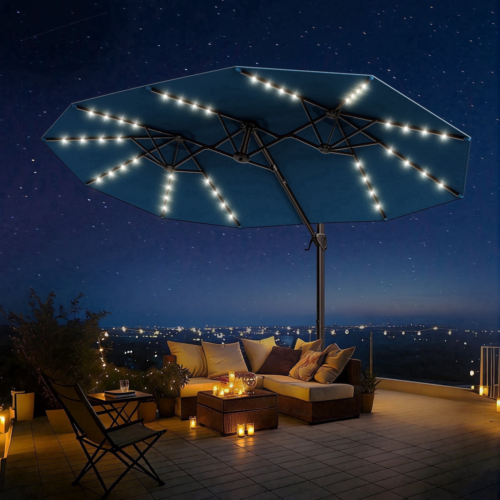 living home 25 led patio and umbrella lights 10/11/12ft Solar Round Cantilever can maintain perfect lighting both day and night ACEGOSES 11-ft Aluminum Gray Cantilever