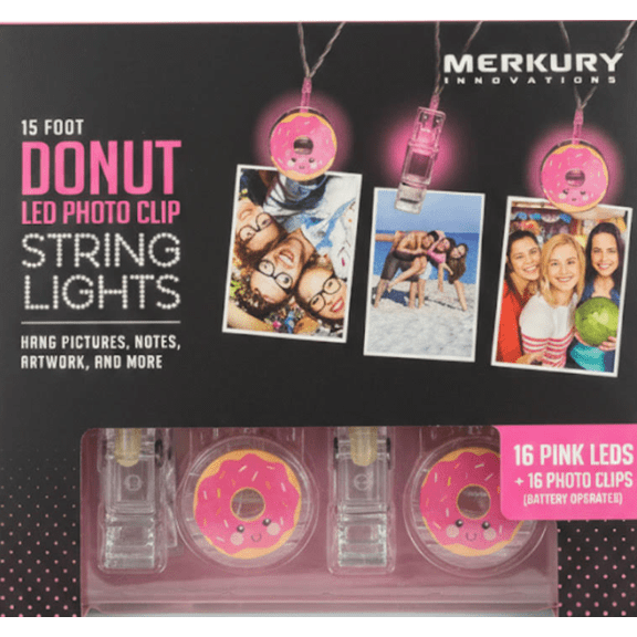 15ft Donut LED Photo Clip String Lights Pink Donut Design