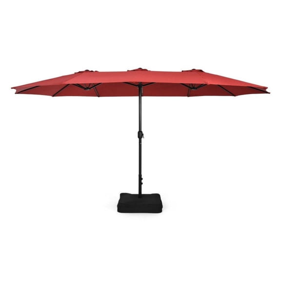 15ft Double-Sided Patio Umbrella with Crank & Base - Red/Navy - Large Outdoor Shade - Commercial Grade