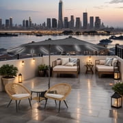 Mondawe 15ft Double-Sided Solar Patio Umbrella with Base Included Large Outdoor Umbrella with Solar Lights