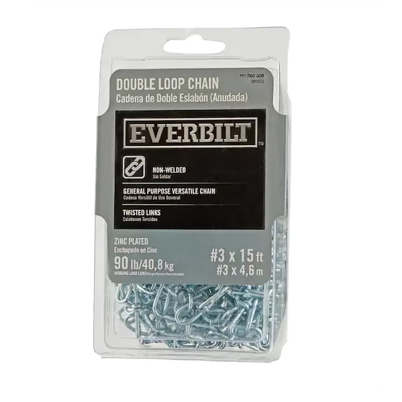 15ft. Everbilt #3 Non-Welded Steel Double Loop Twisted Links Chain ...