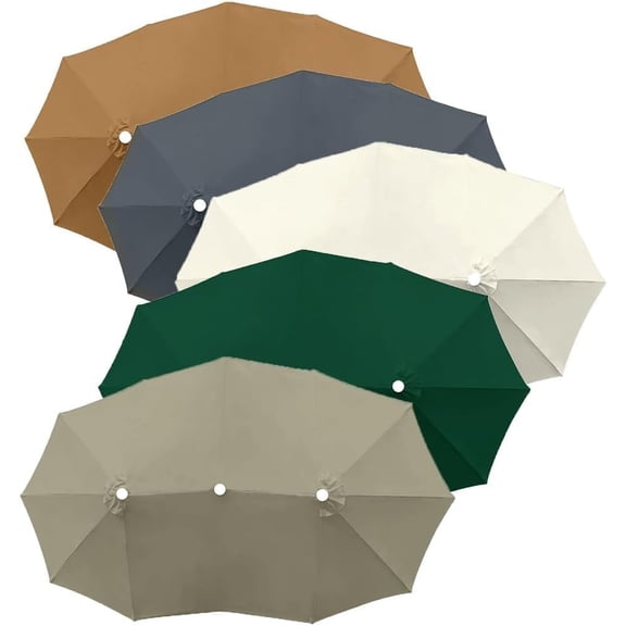 15ft Khaki Patio Umbrella Replacement Canopy - Double-Sided Top Cover with 12 Ribs for Market & Garden - Durable, Weather-Resistant Fabric Beige