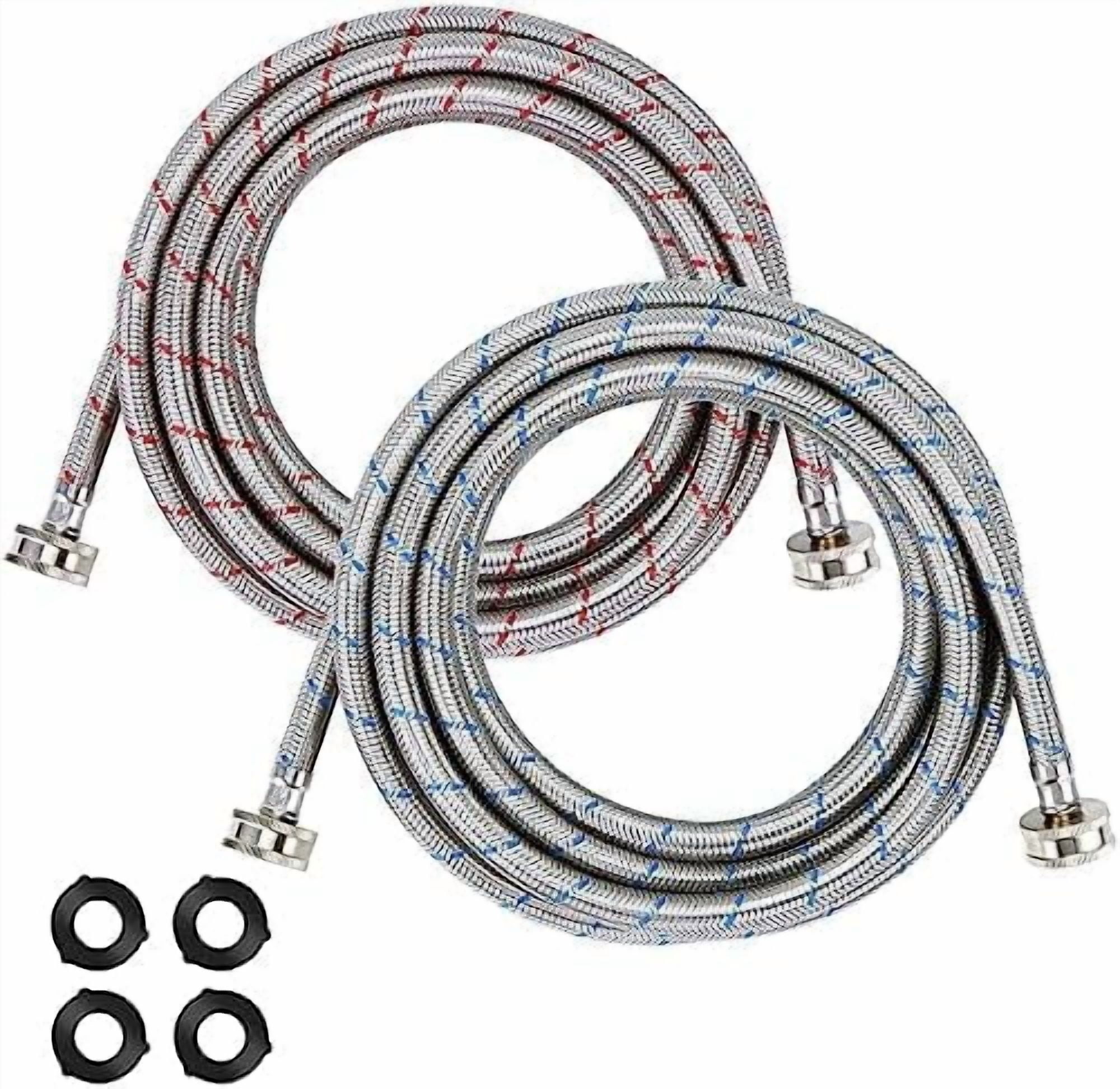 15ft LONG Washing Machine Hoses UPGRADE by- Braided Stainless Steel Washer Hoses - Hot and Cold Water Lines 3/4'' Standard Interface -Burst Proof Leak Free Hose (2 Pack) - 10 YEARS GUARANTEE$$