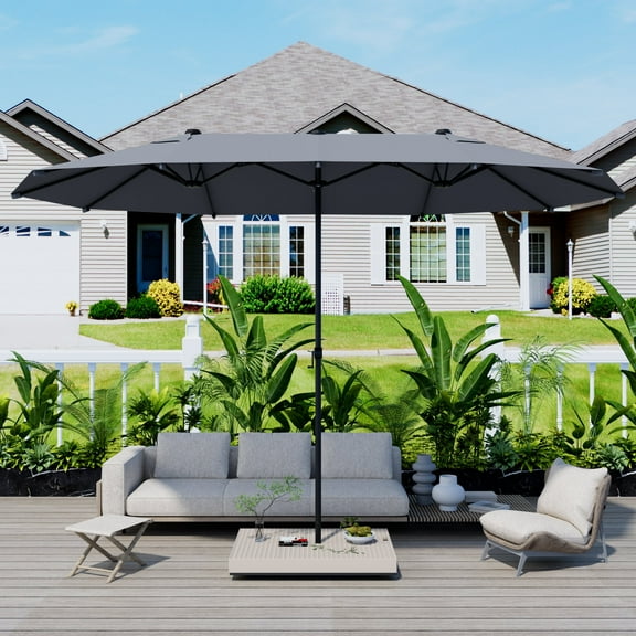15ft Large Patio Umbrella(Base NOT Included), Outdoor Double-Side Rectangular Umbrella for Deck, Market, Ourside, Dark Gray