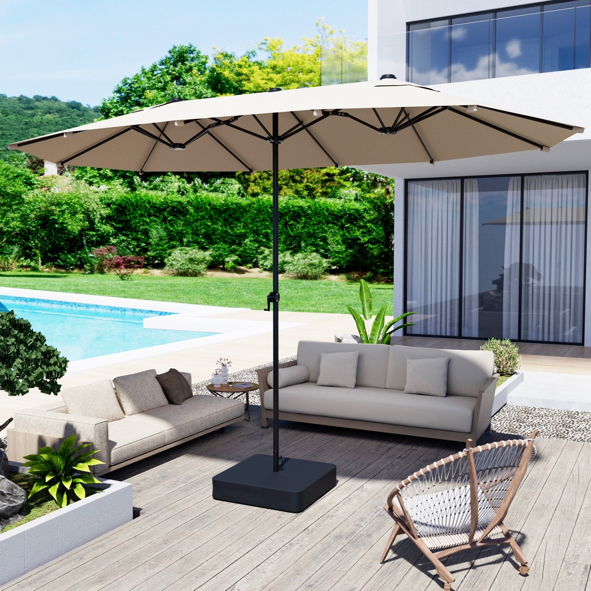 15ft Large Patio Umbrella with Base Included, Outdoor Double-Side ...