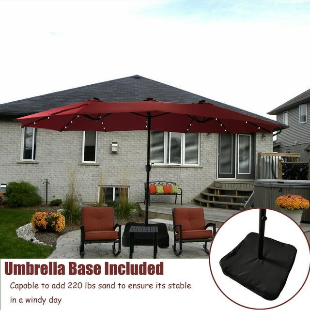 15ft Large Patio Umbrella with Solar Lights, DoubleSided Outdoor
