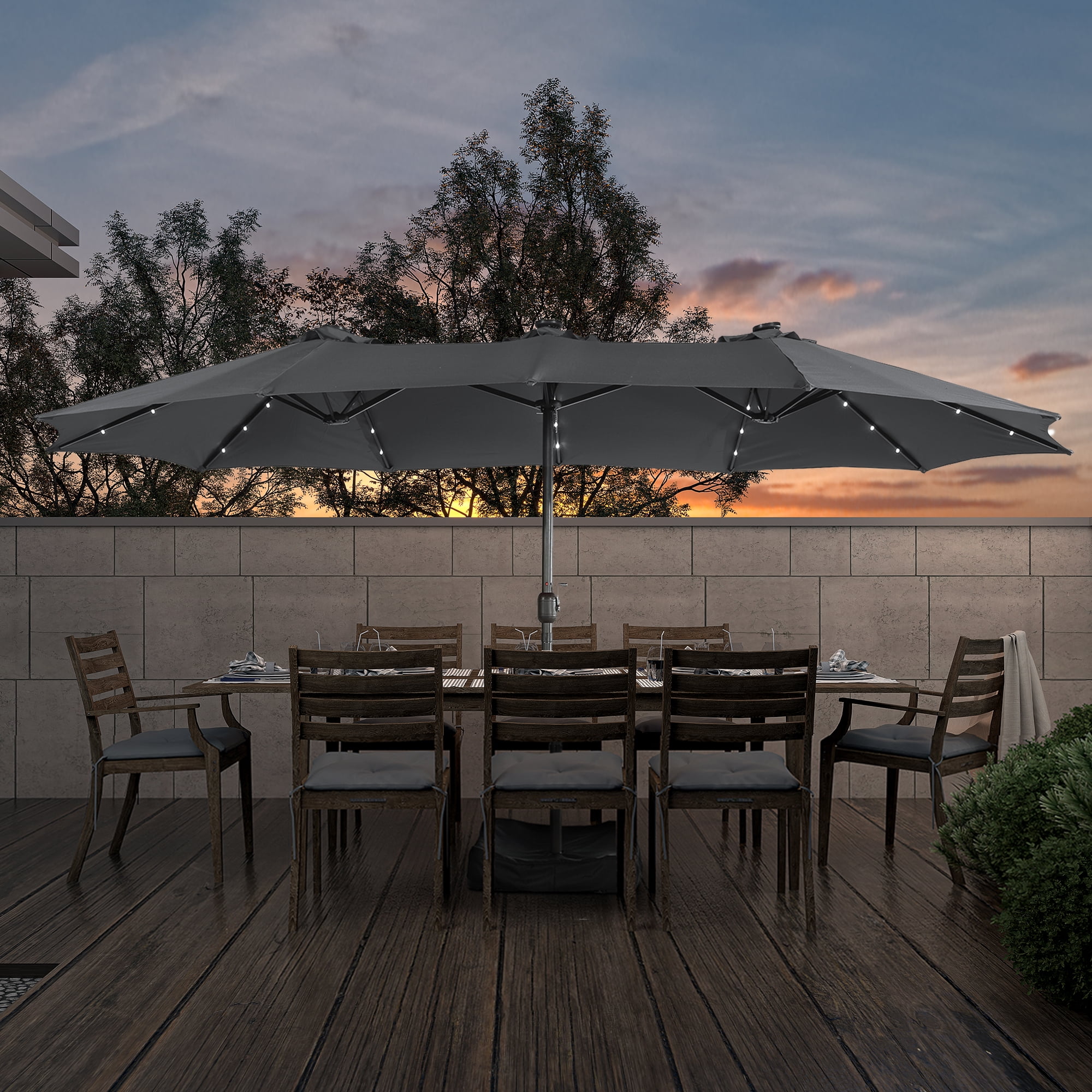 15ft Double-Sided Patio Umbrella with Solar LED Lights