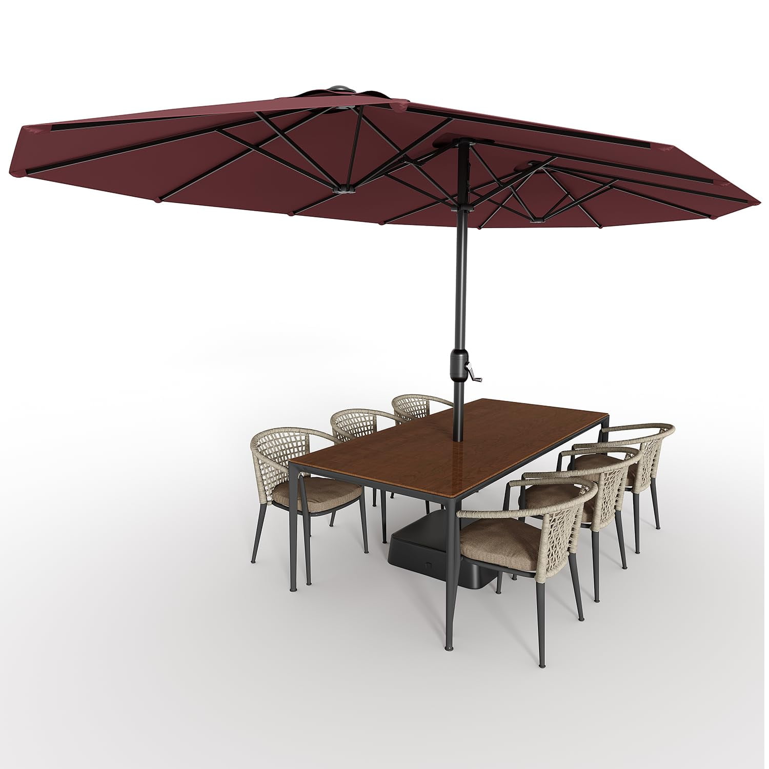 15ft Large Patio Umbrellas with Base,Outdoor Double-Sided Rectangle Market Umbrella,Crank Handle for Easy Opening,Perfect for Pool Lawn Garden,Durable & Stylish Design,UV Protection for Sun Safety