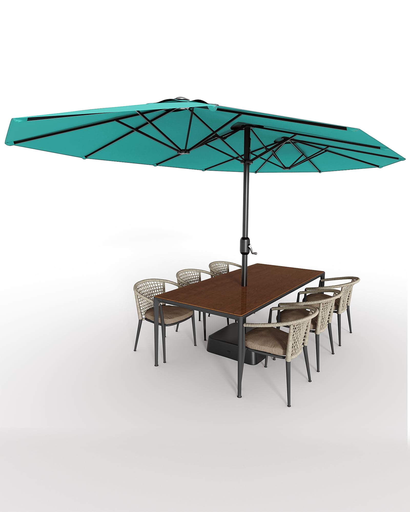 15ft Large Patio Umbrellas with Base,Outdoor Double-Sided Rectangle Market Umbrella,Crank Handle for Easy Opening,Perfect for Pool Lawn Garden,Durable & Stylish Design,UV Protection for Sun Safety