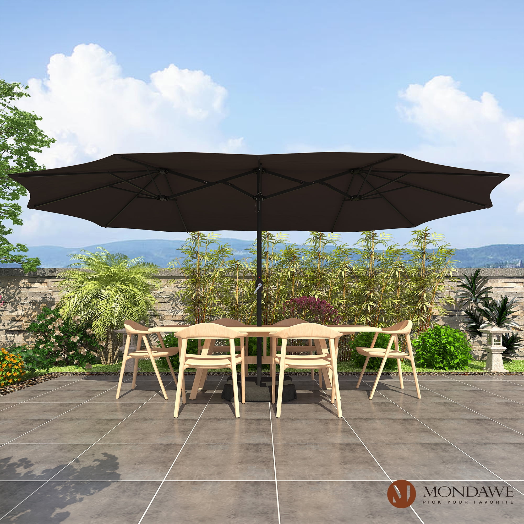 15ft Coffee Steel Double-Sided Outdoor Patio Umbrella
