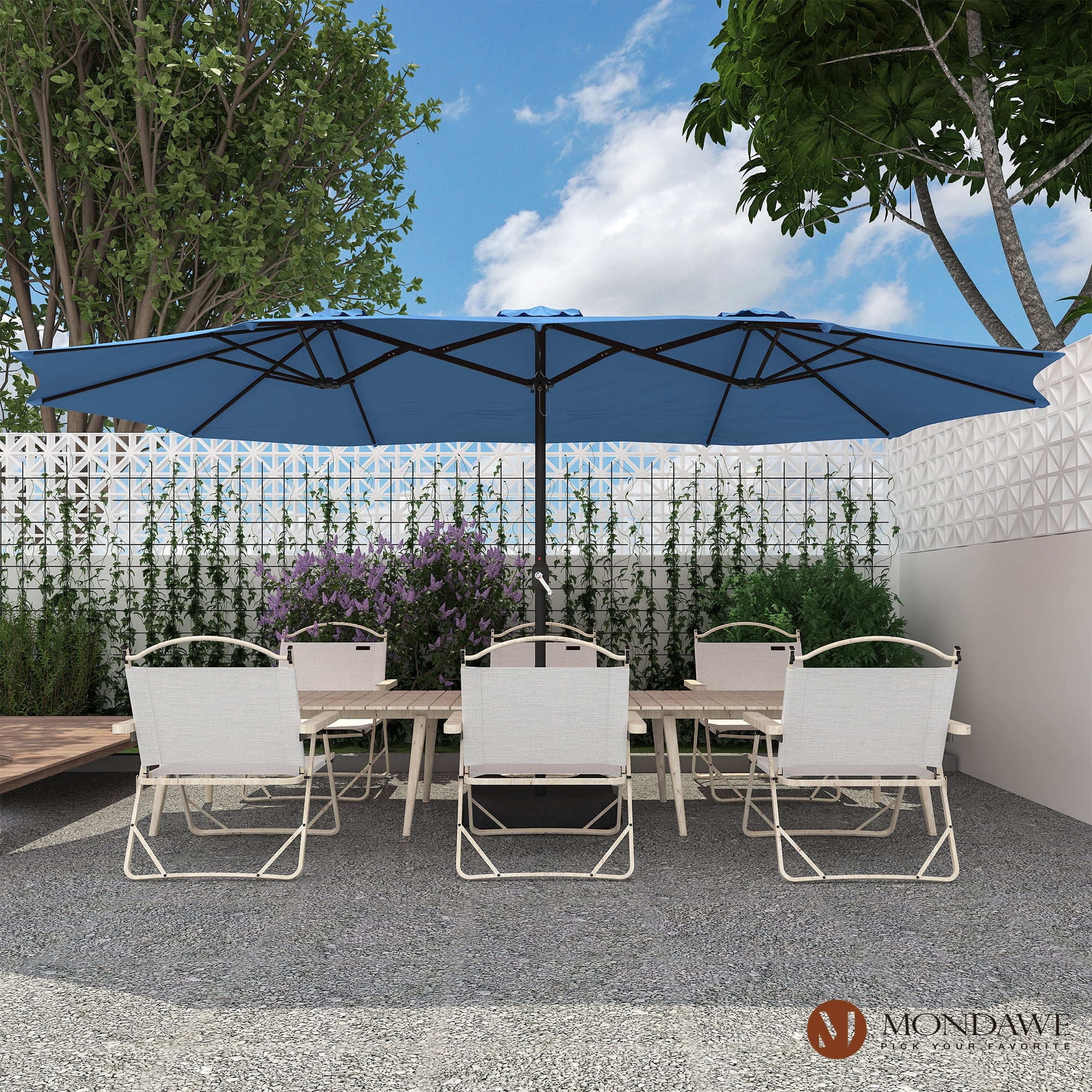 15ft Large Patio Umbrellas with Base Included, Outdoor Double-Sided  Rectangle Market Umbrella with Crank Handle, for Pool Lawn Garden 