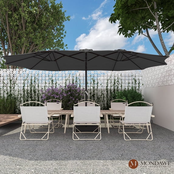 15ft Large Patio Umbrellas with Base Included, Outdoor Double-Sided Rectangle Market Umbrella with Crank Handle, for Pool Lawn Garden