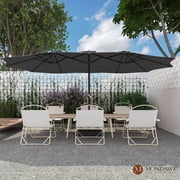 15ft Large Patio Umbrellas with Base Included, Outdoor Double-Sided Rectangle Market Umbrella with Crank Handle, for Pool Lawn Garden