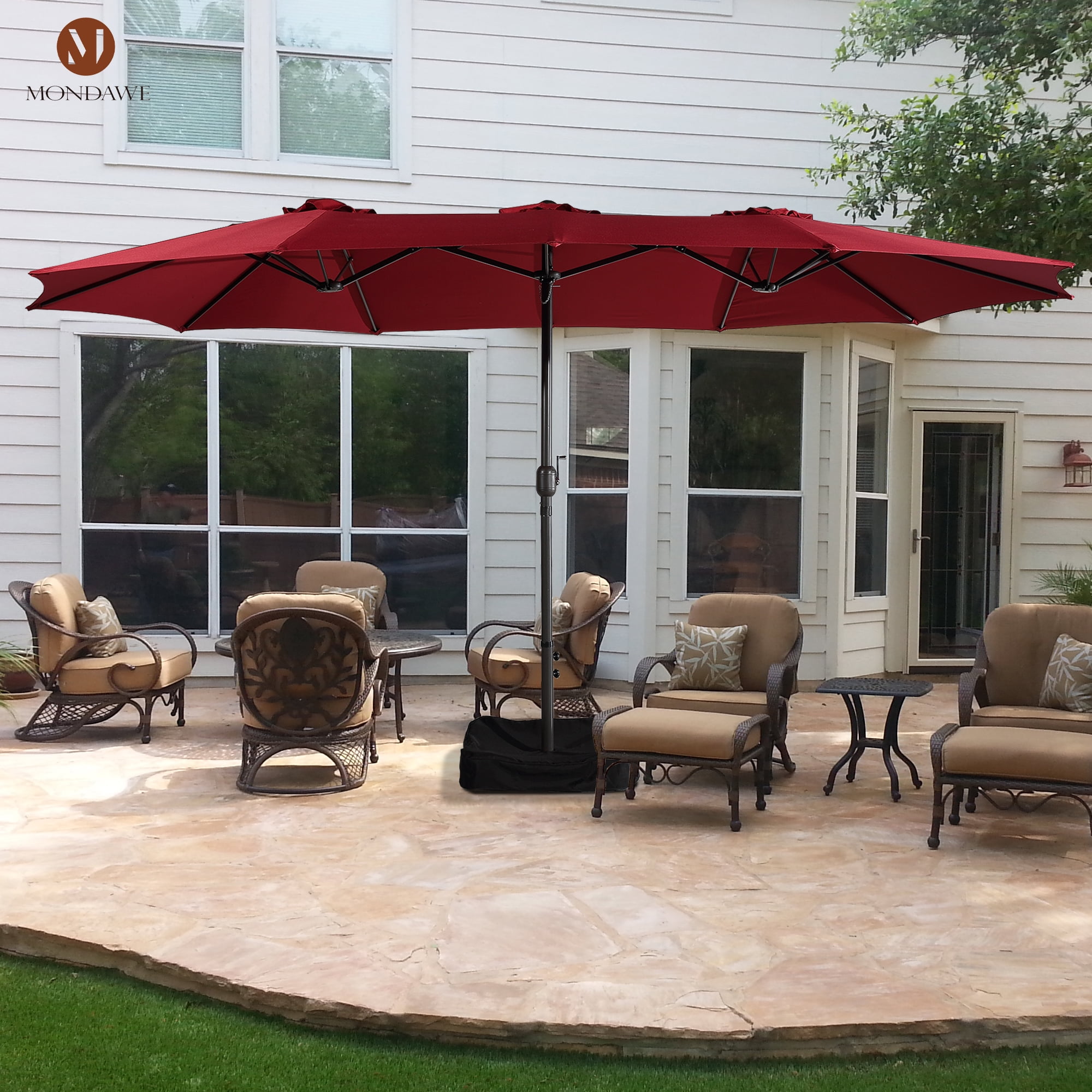 15ft Large Patio Umbrellas with Base Included Outdoor Double Sided Rectangle Market Umbrella with Crank Handle for Pool Lawn Garden