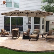 15ft Large Patio Umbrellas with Base Included, Outdoor Double-Sided Rectangle Market Umbrella with Crank Handle, for Pool Lawn Garden