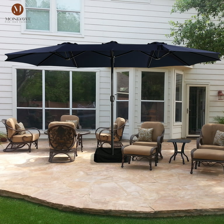 Mondawe 15 ft Double Sided Twin Outdoor Patio Market Umbrella for Balcony Navy Blue
