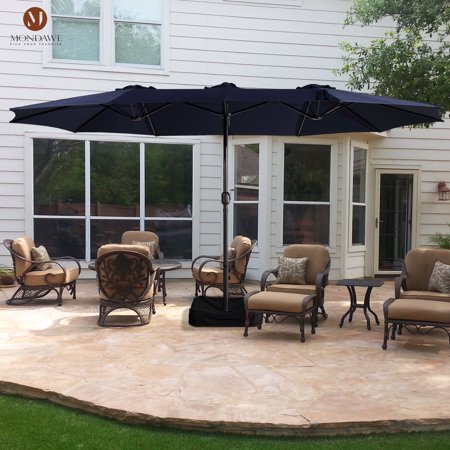 15ft Large Patio Umbrellas with Base Included, Outdoor Double-Sided Rectangle Market Umbrella with Crank Handle, for Pool Lawn Garden